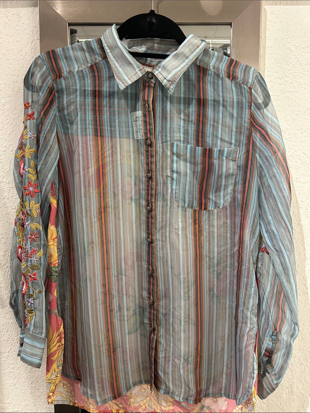 Aratta Sheer Embroidered Wearable Art Top NWT